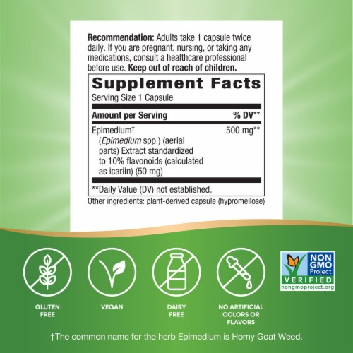 Nature's Way Horny Goat Weed Premium Extract Supports Sexual Vitality Capsules 500 mg Per Serving Perspective: left