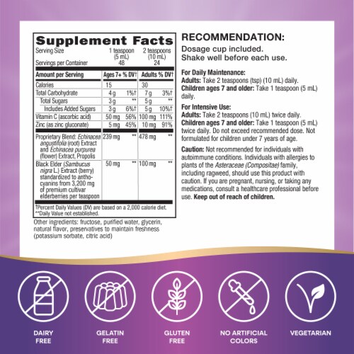 Nature's Way Sambucus Immune Elderberry With Vitamin C Zinc Echinacea Propolis Immune Support Syrup Perspective: left