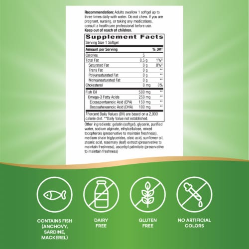 Nature's Way Fisol Fish Oil Mega Potency Omega-3s 50% EPA and DHA Enteric Coated Softgels Perspective: left