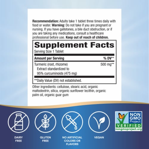 Nature's Way Turmeric Premium Extract Standardized to 95% Curcuminoids Tablets 500 mg Per Serving Perspective: left