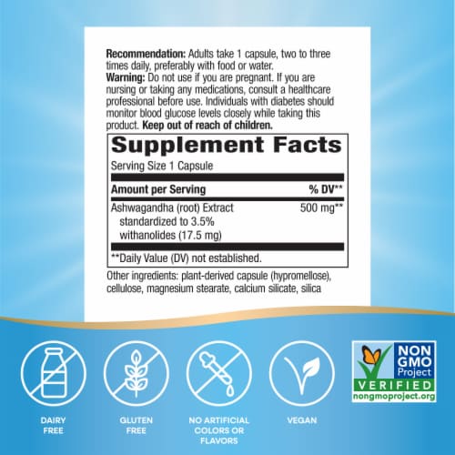Nature's Way® Ashwagandha Standardized Vegan Capsules Perspective: left