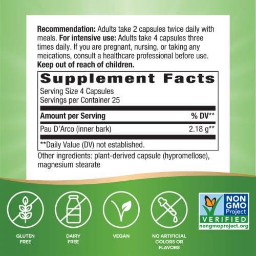 Nature's Way® Pau D'arco Inner Bark Capsules 1090 mg Perspective: left