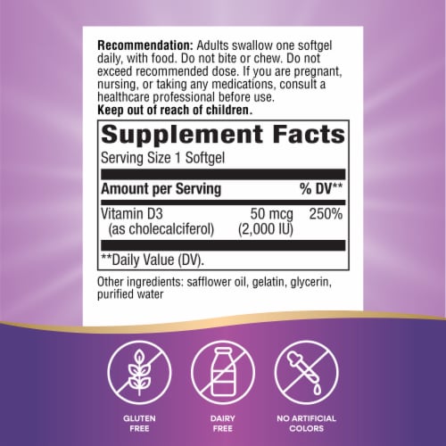 Nature's Way Vitamin D3 Softgels 50mcg Perspective: left