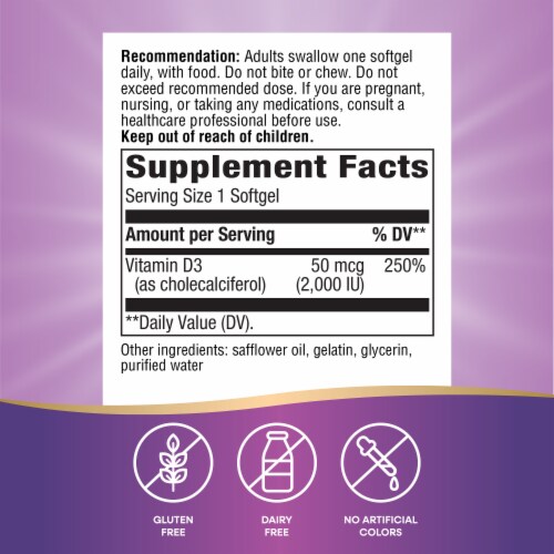 Nature's Way Vitamin D3 Extra Strength Capsules 2000 IU 50 mcg per Serving Perspective: left
