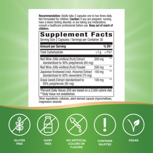 Nature's Way® Premium Blend Resveratrol Vegan Capsules Perspective: left