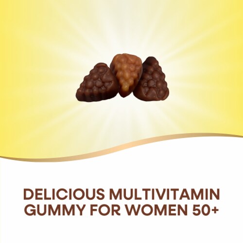 Nature's Way Alive! Women's 50+ Premium Multivitamin With B Vitamins Grape and Cherry Flavored Gummy Perspective: left