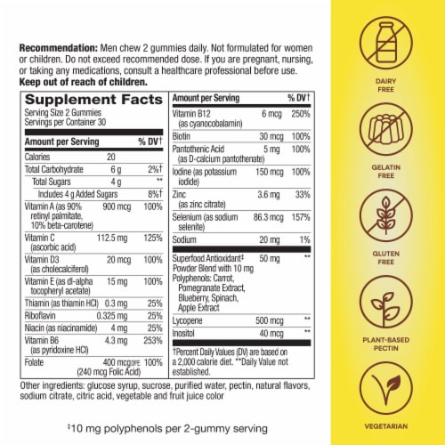Nature's Way Alive! Men's Multivitamin with B Vitamins and Vitamins D3 C E Zinc Fruit Flavored Gummy Perspective: left