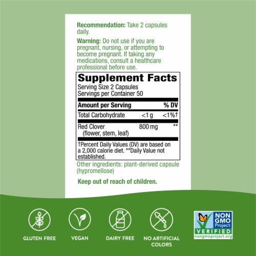 Nature's Way Red Clover Blossom & Herb Capsules Perspective: left