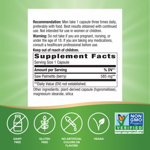 Nature's Way Saw Palmetto Berries Traditional Prostate Support Capsules 585 mg Per Serving Perspective: left