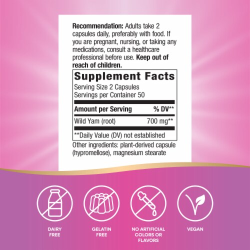 Nature's Way Wild Yam Root Traditional Women's Health Support 700 mg Per 2 Capsule Serving Perspective: left
