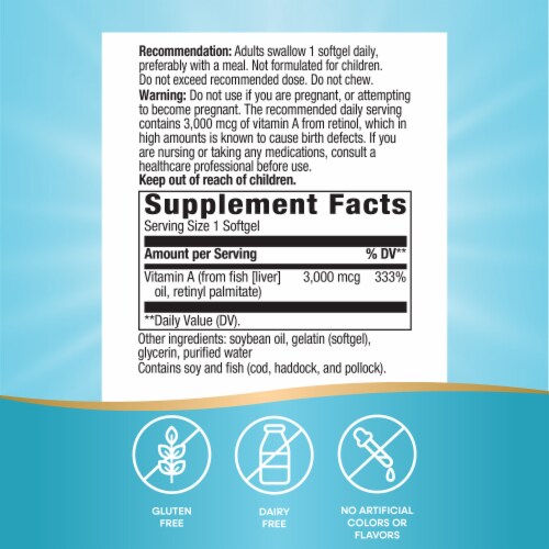 Nature's Way Vitamin A Healthy Eye Function High Potency Vitamin A Softgels 3000 mcg Per Serving Perspective: left