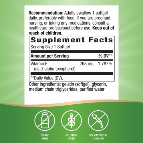 Nature's Way® Vitamin E D-Alpha Tocopherol Softgels Perspective: left