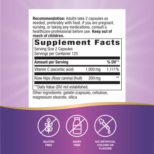 Nature's Way Vitamin C with Rose Hips Capsules 1000 mg Vitamin C Per 2 Capsule Serving Perspective: left