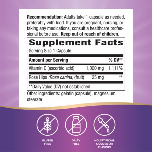 Nature's Way® Vitamin C with Rose Hips Capsules 1000mg Perspective: left