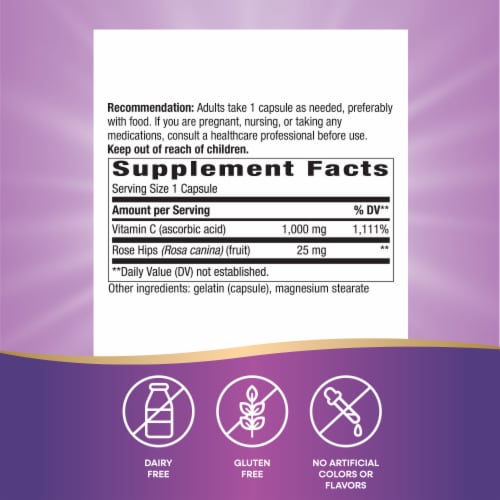 Nature's Way Vitamin C with Rose Hips Extra Strength Capsules Perspective: left