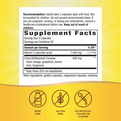 Nature's Way Vitamin C Bioflavonoids Supports Immune Health Capsules 1000 mg Per 2 Capsule Serving Perspective: left