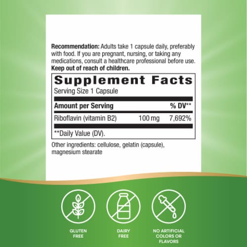 Nature's Way® Riboflavin Vitamin B2 Capsules 100mg Perspective: left