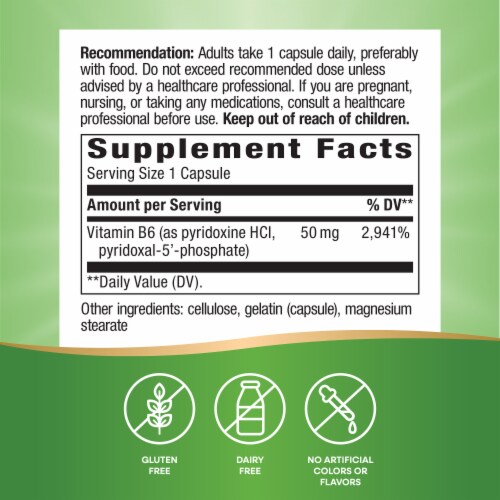 Nature's Way Vitamin B6 Cellular Energy Support Capsules 50 mg Per Serving Perspective: left