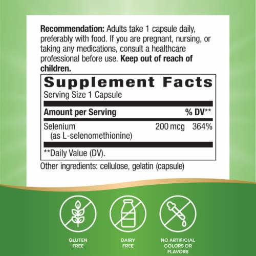 Nature's Way Selenium Non Yeast Source Potent Antioxidant Capsules 200 mcg Per Serving Perspective: left