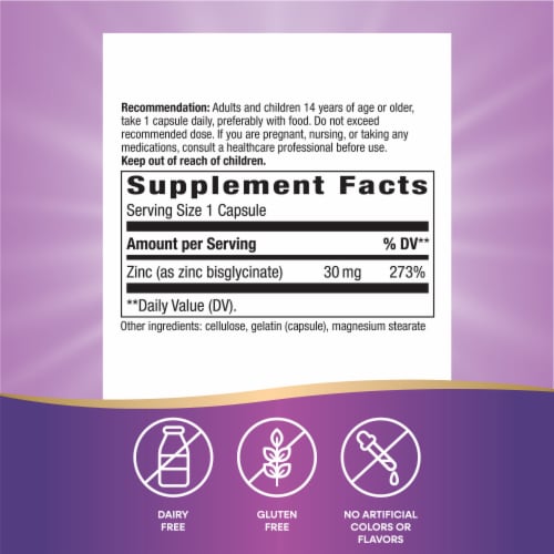 Nature's Way® Zinc Chelate Dietary Supplement Capsules Perspective: left