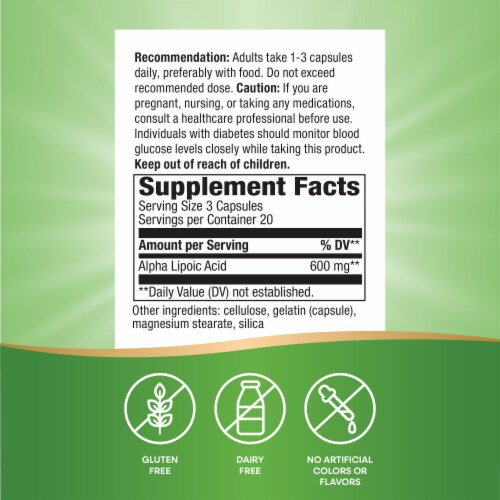 Nature's Way Alpha Lipoic Acid Supports Healthy Nerve Function Capsules 600 mg per 3-Capsule Serving Perspective: left