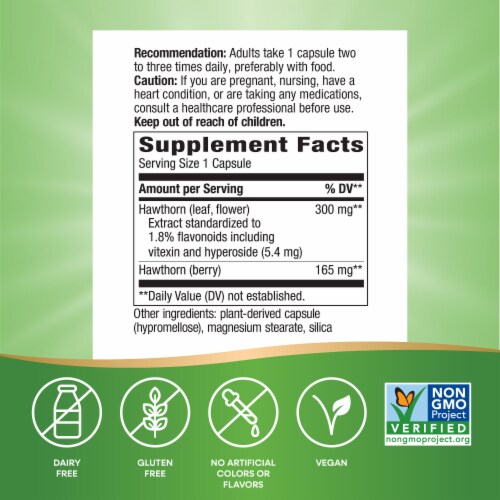 Nature's Way Hawthorn Premium Extract Supports Heart Health Capsules 300 mg Per Serving Perspective: left