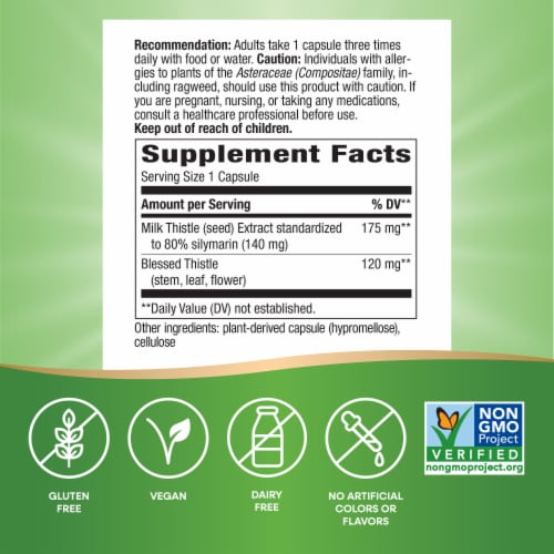 Nature's Way Milk Thistle Supports Liver Function Capsules Perspective: left