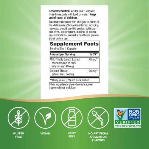 Nature's Way Milk Thistle Supports Liver Function Capsules Perspective: left