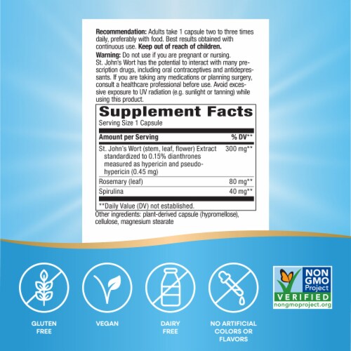 Nature's Way Premium Extract St. John's Wort Vegan Capsules 300 mg Extract per Serving Perspective: left