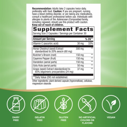 Nature's Way Leg Veins Premium 6 Herb Blend Capsules Perspective: left