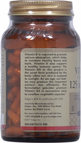 Solgar Vitamin D3 Vegetable Capsules Perspective: left