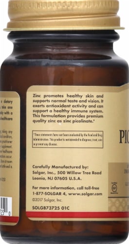Solgar Zinc Picolinate 22mg Tablets 100 Count Perspective: left