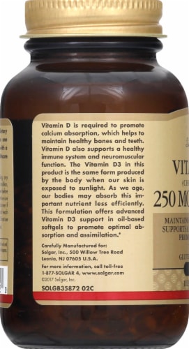 Solgar Vitamin D3 10000 IU Dietary Supplement Softgels Perspective: left