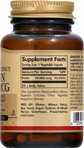 Solgar Super High Potency Biotin Vegetable Capsules 10000 MCG Perspective: left