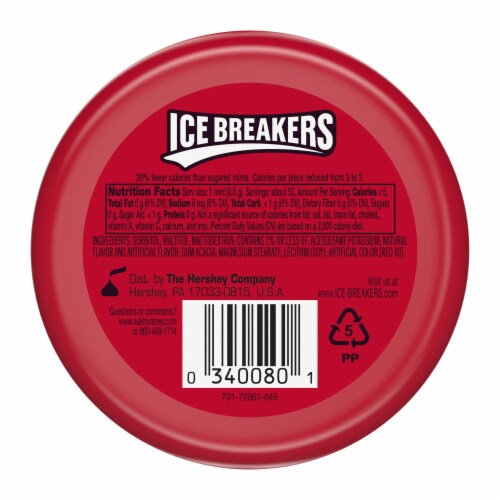 ICE BREAKERS Cinnamon Flavored Sugar Free Mints Puck Perspective: left