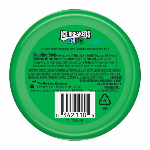 ICE BREAKERS Duo Fruit Plus Cool Watermelon Sugar Free Mints Tin Perspective: left