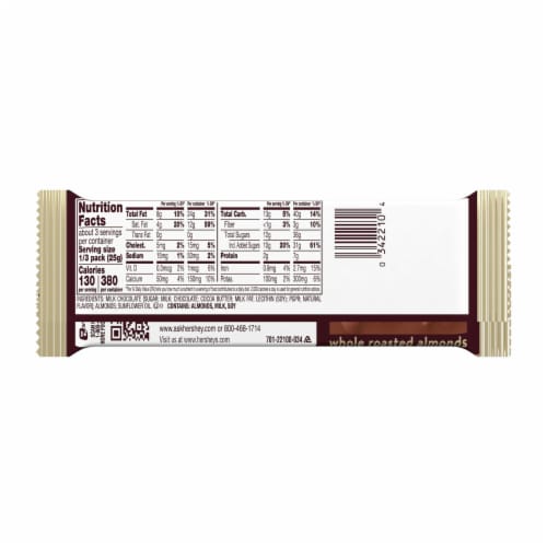 HERSHEY'S Milk Chocolate with Whole Almonds King Size Candy Bar Perspective: left