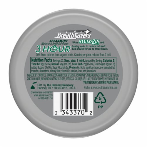 BREATH SAVERS Spearmint Sugar Free Breath Mints Tin Perspective: left