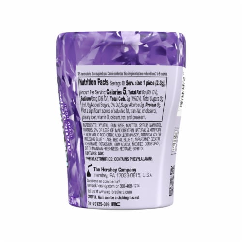 ICE BREAKERS Ice Cubes Arctic Grape Flavored Sugar Free Chewing Gum Bottle Perspective: left