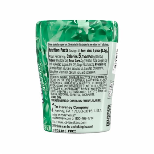 ICE BREAKERS Ice Cubes Spearmint Sugar Free Chewing Gum Bottle Perspective: left