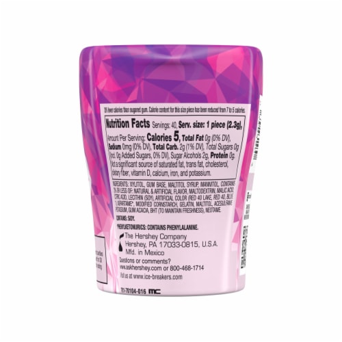 ICE BREAKERS Ice Cubes Raspberry Sorbet Sugar Free Chewing Gum Bottle Perspective: left