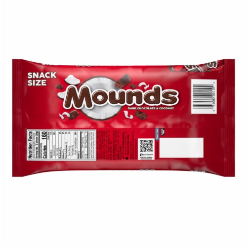 MOUNDS Dark Chocolate and Coconut Snack Size Halloween Candy Bag Perspective: left