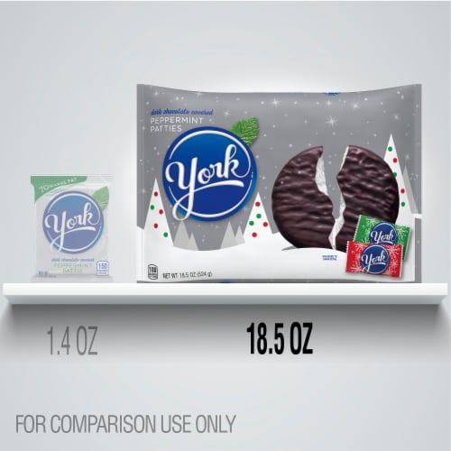 York Dark Chocolate Covered Peppermint Patties Holiday Candy Perspective: left