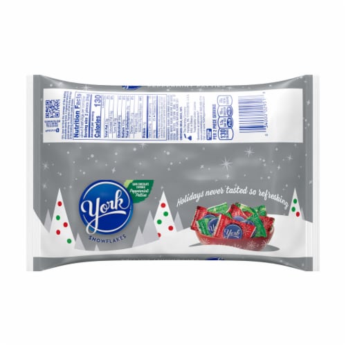 YORK Dark Chocolate Peppermint Patties Snowflakes Christmas Candy Bag Perspective: left