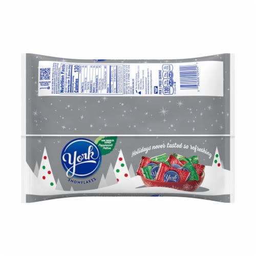 YORK Dark Chocolate Peppermint Patties Snowflakes Christmas Candy Bag Perspective: left
