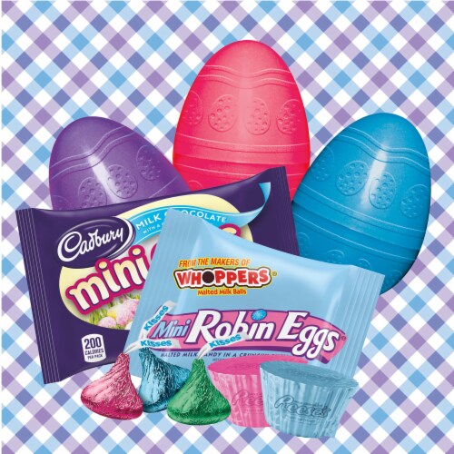Hershey Chocolate Assortment Treats Easter Candy Filled Plastic Eggs Perspective: left