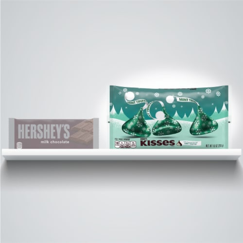 Hershey's Kisses Dark Chocolate Filled with Mint Truffle Holiday Candy Perspective: left