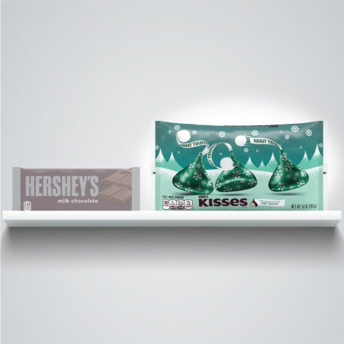 Hershey's Kisses Dark Chocolate Filled with Mint Truffle Holiday Candy Perspective: left