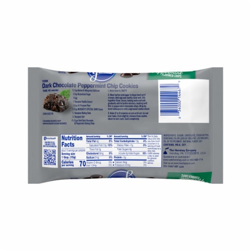 YORK Dark Chocolate and Peppermint Flavored Baking Chips Bag Perspective: left