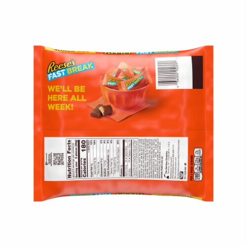 REESE'S FAST BREAK Milk Chocolate Peanut Butter and Nougat Snack Size Candy Bag Perspective: left
